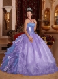 Ball Gown Strapless Ruffles Organza Embroidery Lavender Puffy Quinceanera Dresses