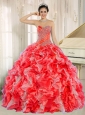 Beaded and Ruffles Custom Made For 2013 Red Puffy Quinceanera Dresses