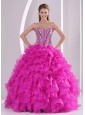 Pretty Sweetheart Ruffles and Beaded Decorate 2014 Hot Pink Quinceanera Dresses 2014