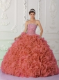 Rust Red Strapless Organza Beading and Puffy Quinceanera Dresses