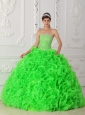 Spring Green Ball Gown Strapless Organza Beading 2013 Quinceanera Dresses with Ruffles