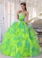 2014 Sweetehart Organza Quinceanera Dresses 2014 with Appliques and Ruffles