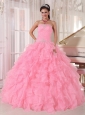 Baby Pink Ball Gown Strapless Floor-length Organza Beading Quinceanera Dresses 2014