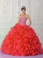 Ball Gown Strapless Red Quinceanera Dresses 2014 with Beading and Ruffles