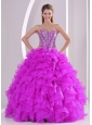 Ball Gown Sweetheart Ruffles and Beaded Decorate Perfect Quinceanera Dresses in Sweet 16