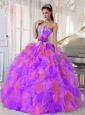 Organza Appliques and Ruffles Sweetheart Discount Quinceanera Dresses in Multi-color