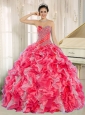 Red and White Quinceanera Dresses 2014 with Beadeing and Ruffles for Custom Made