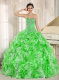 Spring Green Beaded and Ruffles Custom Made For Quinceanera Dresses 2014
