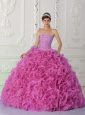 Ball Gown Strapless Organza Beaded Hot Pink Sweet 16 Dresses