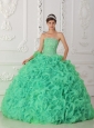 Turquoise Strapless Organza Unique Quinceanera Dresses with Beading