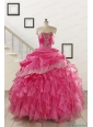 2015 Pretty Appliques and Ruffles Quinceanera Gowns in Hot Pink