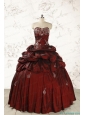 2015 Cheap Appliques Wine Red Quinceanera Dresses with Lace Up