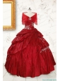 Ball Gown Sweetheart Appliques 2015 Quinceanera Dress in Wine Red