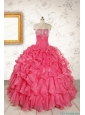 Hot Pink Strapless Beading and Ruffles Ball Gown 2015 Quinceanera Dresses
