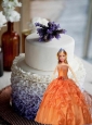 Orange Red Quinceanera Doll Dress With Appliques And Hand Made Followers