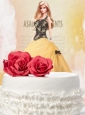 Black And Yellow Quinceanera Dress For Quinceanera Doll With Appliques