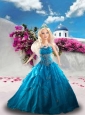 Blue Quinceanera Dress For Quinceanera Doll With Beading And Ruffles