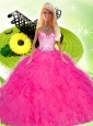 Hot Pink Gown For Quinceanera Doll With Beading And Ruffles
