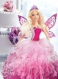Pink Quinceanera Dress For Quinceanera Doll With Beading And Ruffles