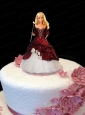 Wine Red And White Quinceanera Dress For Quinceanera Doll With Pick-ups