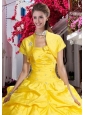Yellow Taffeta Open Front Special Occasion Quinceanera Jacket with Beading