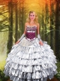 2015 Ball Gown Strapless Silver Quinceanera Dress with Ruffled Layers