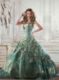 2015 Classical Appliques and Pick Ups Quinceanera Ball Gown in Apple Green