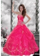2015 Exquisite Strapless Hot Pink Quinceanera Gown with Appliques and  Beading