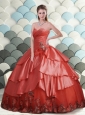 2015 Exquisite Sweetheart Red Quinceanera Dresses with Appliques and Ruffles
