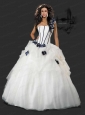 Beautiful One Shoulder Hand Made Flowers Quinceanera Dress in White  For 2015