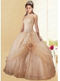 Cheap Champagne Quinceanera Dress with Embroidery and Hand Made Flower