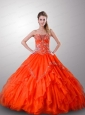 Customize A-Line Appliques and Ruffles Orange Red Quinceanera Dress