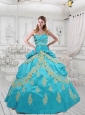 Customize Sweetheart Taffeta Appliques Blue Quinceanera Dress For 2015