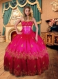 Exclusive Appliques and Beading Strapless Quinceanera Dress in Hot Pink