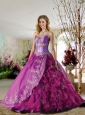 Luxurious Sweetheart Appliques and Ruffles Quinceanera Dress in Fuchsia