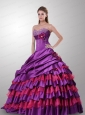 Multi-color Flowers and Ruffled Layers Sweetheart Quinceanera Dresses