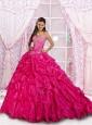 Remarkable Spaghetti Straps Hot Pink Beading and Appliques Quinceanera Dresses