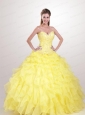 2015 Beautiful Appliques and Ruffles Quinceanera Dresses in Yellow