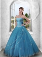 2015 Charming Appliques and Beading Blue Strapless Quinceanera Dresses
