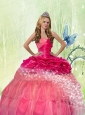 2015 Cute Hot Pink Sweetheart Organza Quinceanera Dresses with Pick-ups