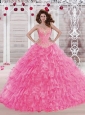 2015 Elegant Sweetheart Organza Rose Pink Quinceanera Dress with Beading