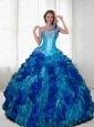 2015 Luxurious Strapless Blue Sweet Sixteen Dresses With Beading and Ruffles