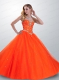 2015 Pretty Popular Orange Red Quinceanera Dress with Beading