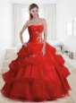Brand New Ball Gown Strapless Red Quinceanera Dresses with Ruffles