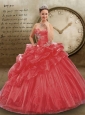Brand New Sweetheart Appliques and Pick-ups Coral Red Dresses for Quinceanera
