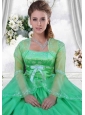 Custom Made Embroidery and Beading Green Long Sleeves Jacket For Quinceanera