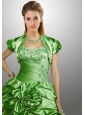 Customize Green Taffeta Quinceanera Jacket with Beading and Ruffles