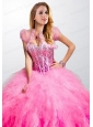 Elegant Pink Organza Open Front Quinceanera Jacket with Ruffels and Beading