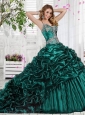 Elegant Spaghetti Straps Organza Dark Green Quinceanera Dress with Beading