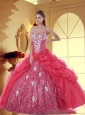 Exquisite Sweetheart Coral Red Quinceanera Dresses with Pick-ups and Appliques